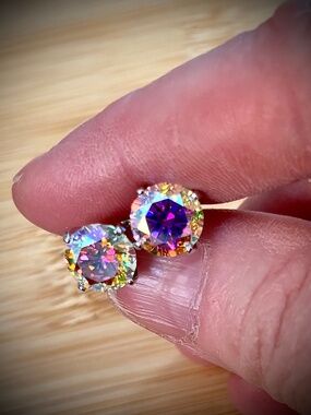 6ctw Moissanite “Kaleidoscope” studs in sterling silver and 18k!